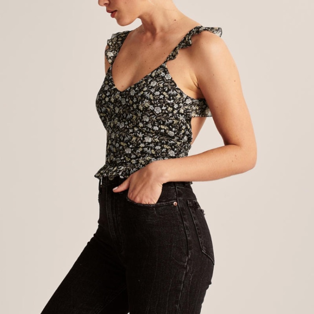 Abercrombie & Fitch floral tie-back ruffle cami top
